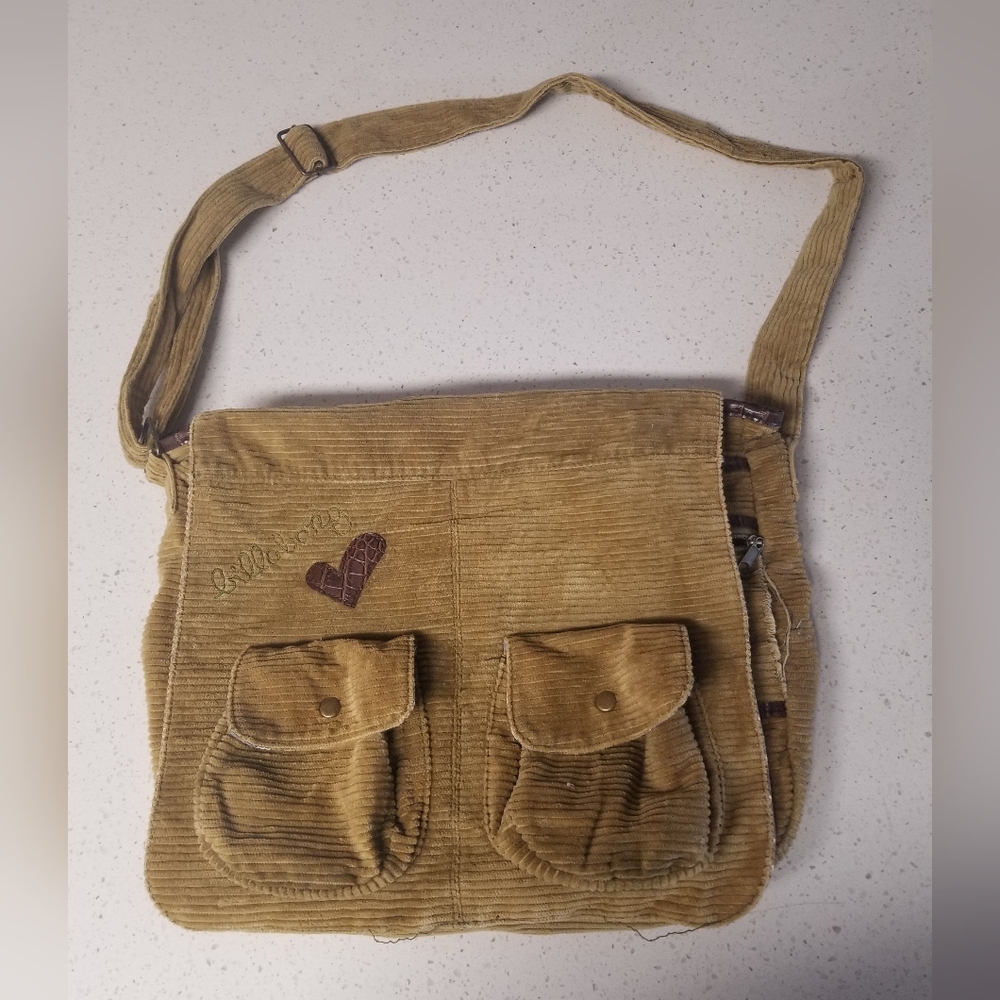 Y2K Billabong Courderoy Messenger Bag Tan/Kakhi Damaged Read Description
